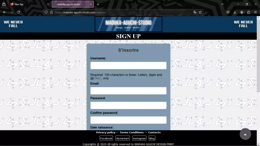 La page d’inscription.